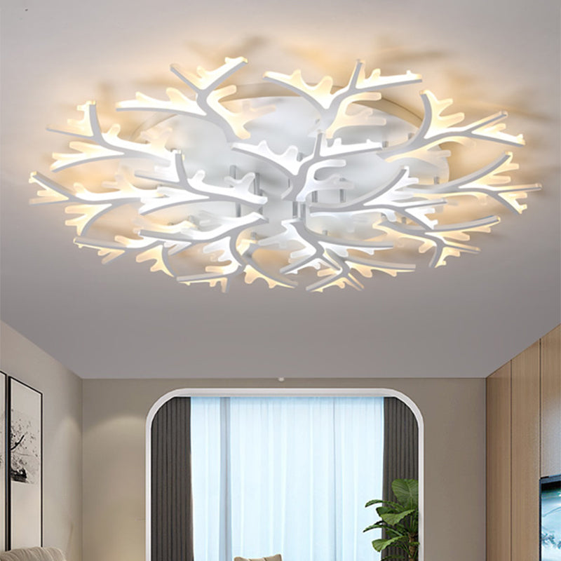 Contemporary Branch Acrylic Flush Light - White Ceiling Mount Fixture with Warm/White/Natural Light - 3/5/9 Heads