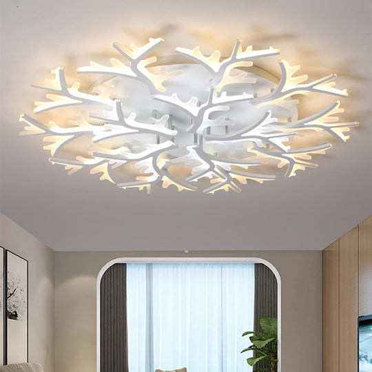 Contemporary Branch Acrylic Flush Light - White Ceiling Mount Fixture With Warm/White/Natural 3/5/9