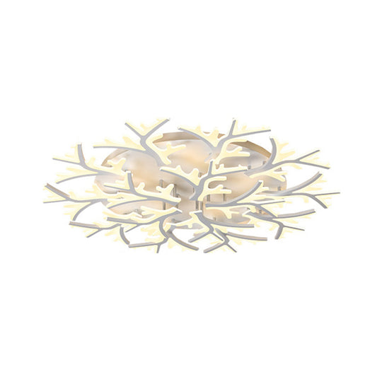 Contemporary Branch Acrylic Flush Light - White Ceiling Mount Fixture with Warm/White/Natural Light - 3/5/9 Heads