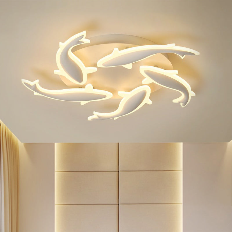 Modern LED Acrylic Fishes Flush Mount Light: Ceiling Fixture with 3/5/9 Lights in Warm/White/Natural Light Options