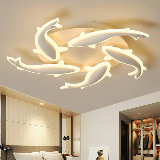 Modern LED Acrylic Fishes Flush Mount Light: Ceiling Fixture with 3/5/9 Lights in Warm/White/Natural Light Options