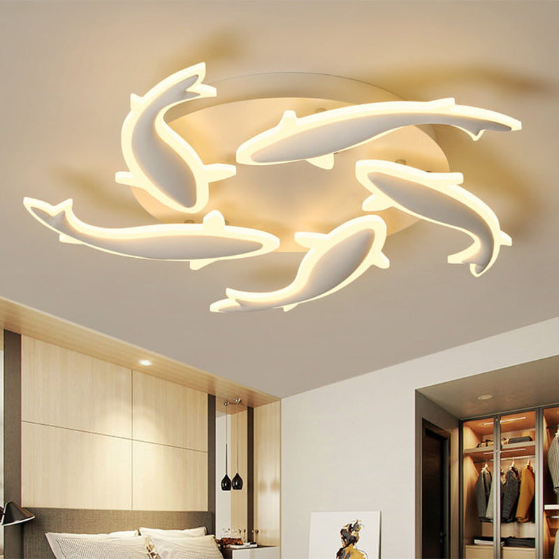 Modern Led Acrylic Fishes Flush Mount Light: Ceiling Fixture With 3/5/9 Lights In Warm/White/Natural