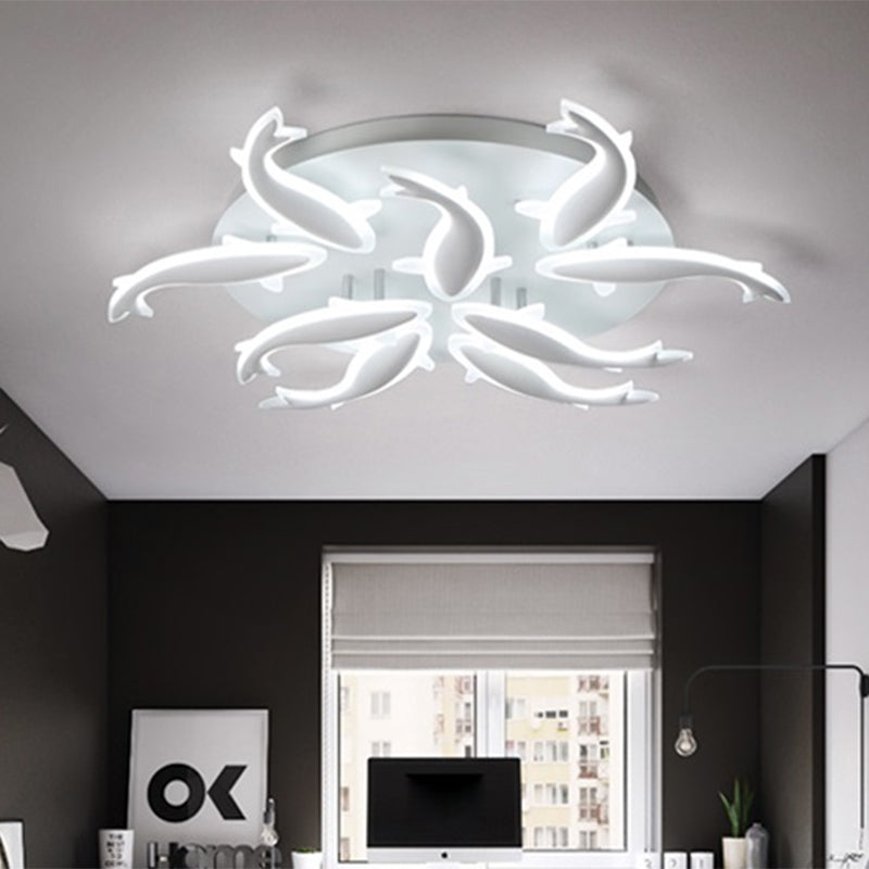 Modern LED Acrylic Fishes Flush Mount Light: Ceiling Fixture with 3/5/9 Lights in Warm/White/Natural Light Options