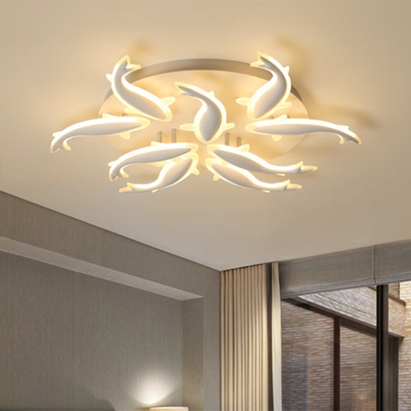 Modern LED Acrylic Fishes Flush Mount Light: Ceiling Fixture with 3/5/9 Lights in Warm/White/Natural Light Options