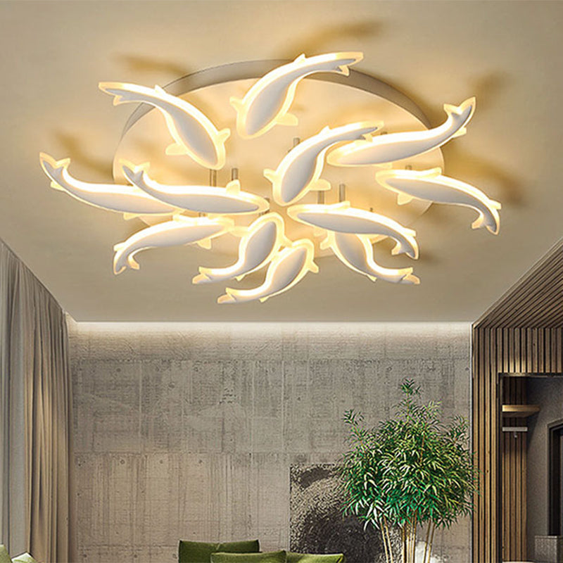 Modern LED Acrylic Fishes Flush Mount Light: Ceiling Fixture with 3/5/9 Lights in Warm/White/Natural Light Options