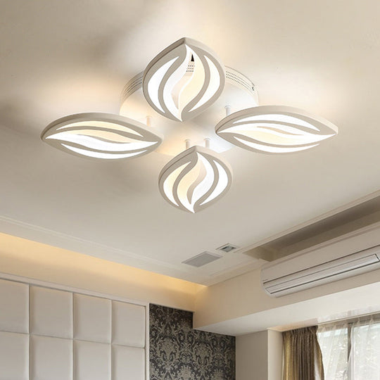 Led Bedroom Ceiling Light - 4/6 Lights Flush Mount Fixture With Leaf Acrylic Shade White 4 /