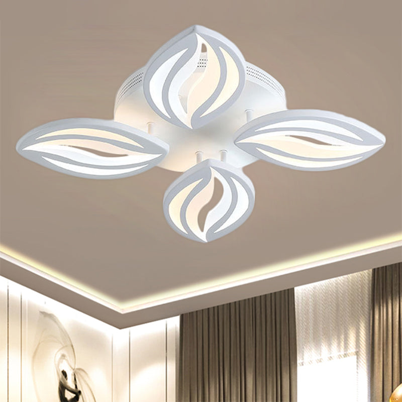 LED Bedroom Ceiling Light - 4/6 Lights Flush Mount Fixture with Leaf Acrylic Shade - White