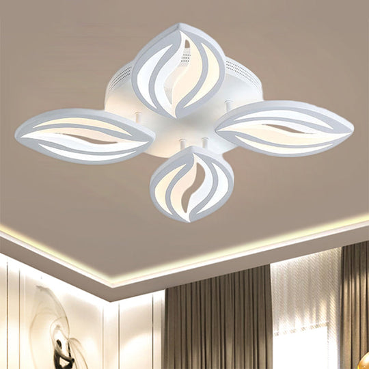 Led Bedroom Ceiling Light - 4/6 Lights Flush Mount Fixture With Leaf Acrylic Shade White