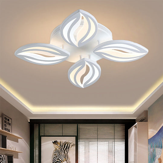 LED Bedroom Ceiling Light - 4/6 Lights Flush Mount Fixture with Leaf Acrylic Shade - White