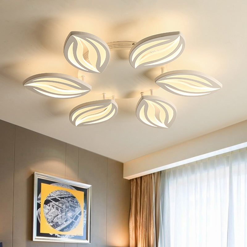 LED Bedroom Ceiling Light - 4/6 Lights Flush Mount Fixture with Leaf Acrylic Shade - White