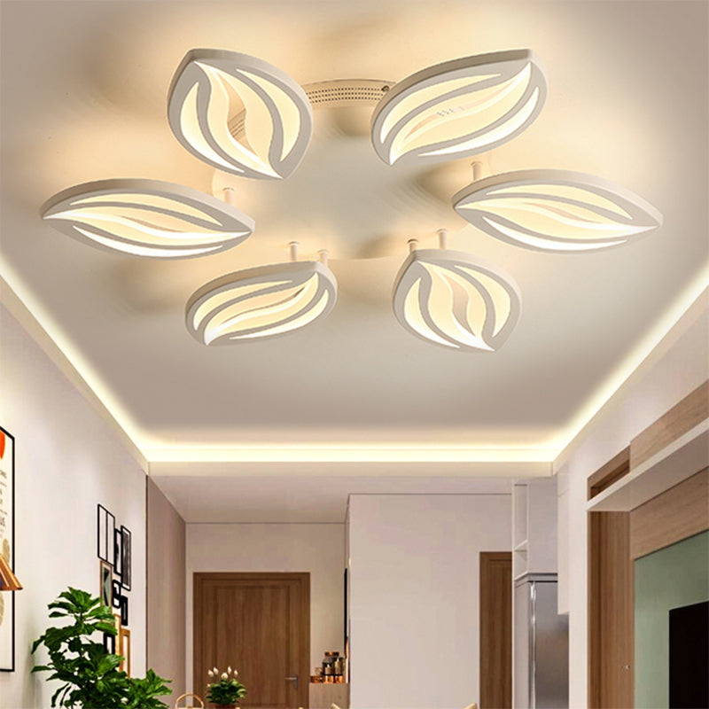 LED Bedroom Ceiling Light - 4/6 Lights Flush Mount Fixture with Leaf Acrylic Shade - White