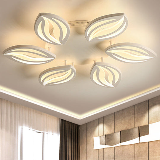 LED Bedroom Ceiling Light - 4/6 Lights Flush Mount Fixture with Leaf Acrylic Shade - White