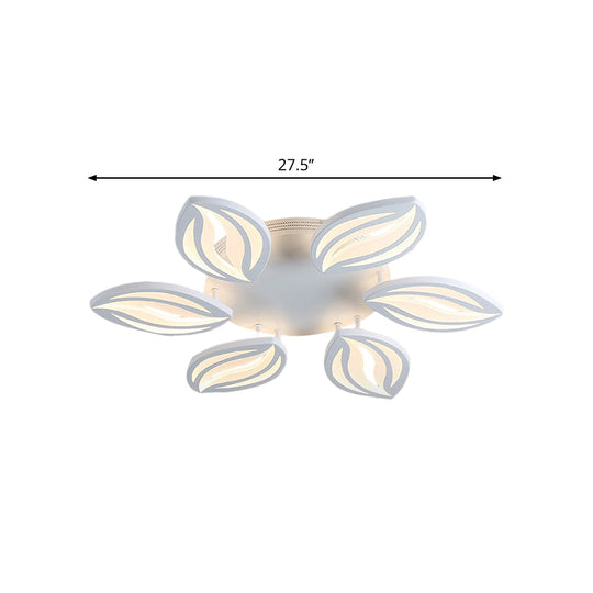 LED Bedroom Ceiling Light - 4/6 Lights Flush Mount Fixture with Leaf Acrylic Shade - White