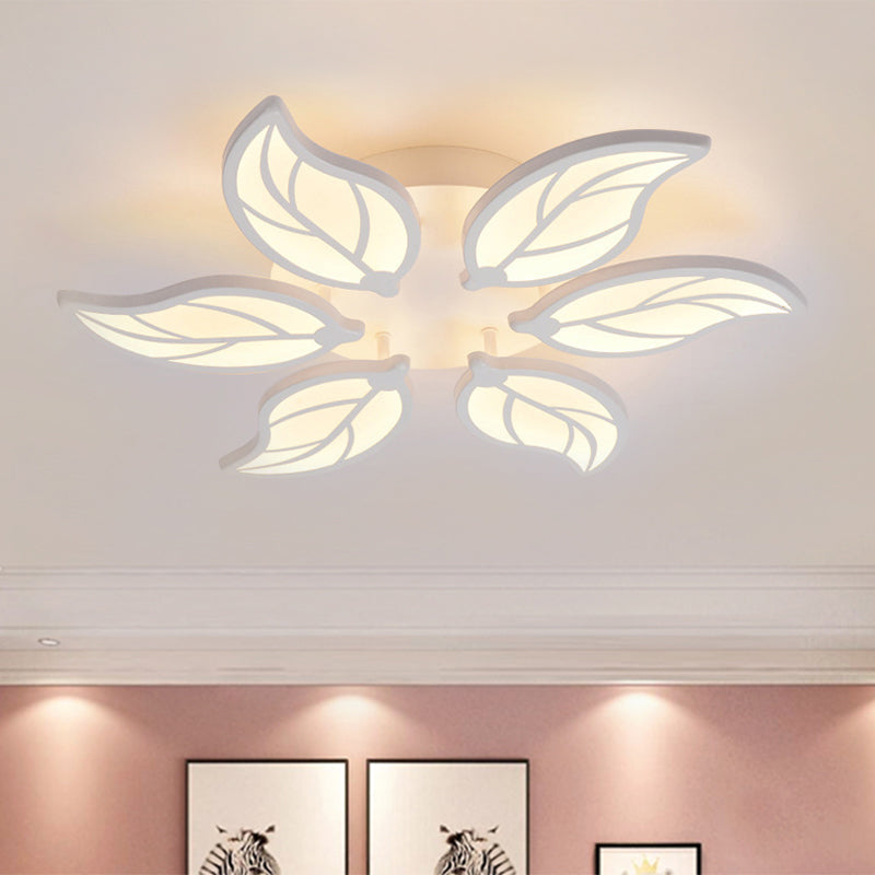 Contemporary Leaf Acrylic Flushmount Light Fixture - LED Ceiling Light in White/Warm/Natural Light (6/9/12 Lights)