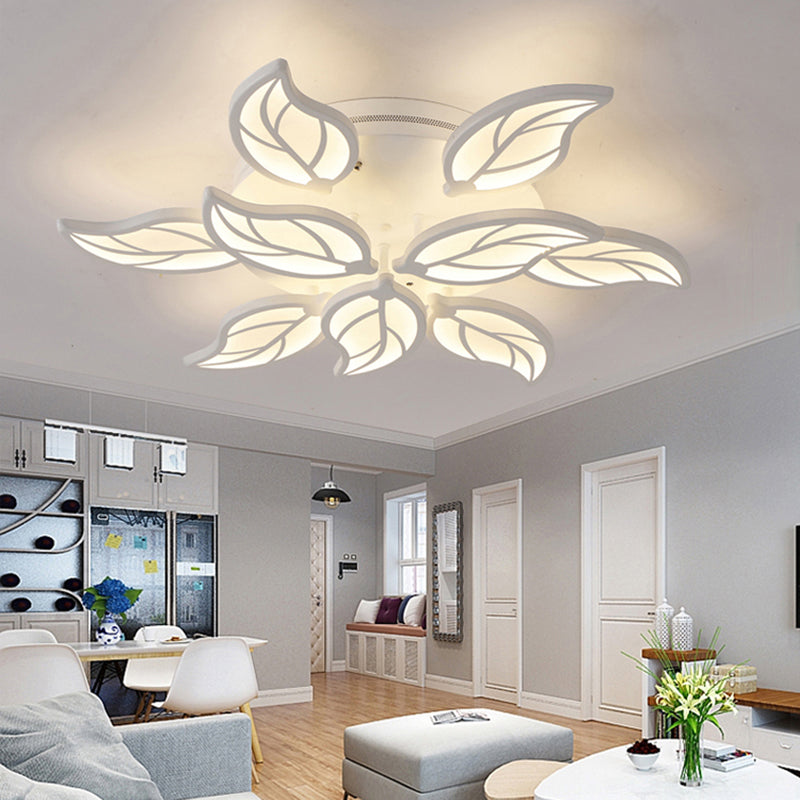 Contemporary Leaf Acrylic Flushmount Light Fixture - LED Ceiling Light in White/Warm/Natural Light (6/9/12 Lights)