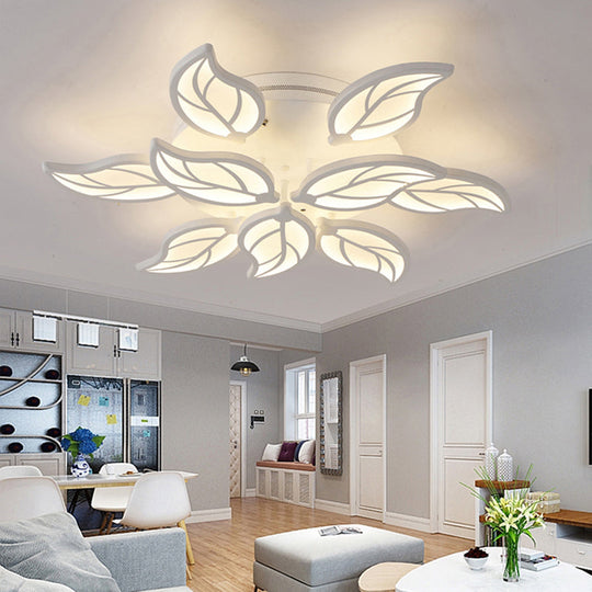 Contemporary Leaf Acrylic Flushmount Light Fixture - LED Ceiling Light in White/Warm/Natural Light (6/9/12 Lights)