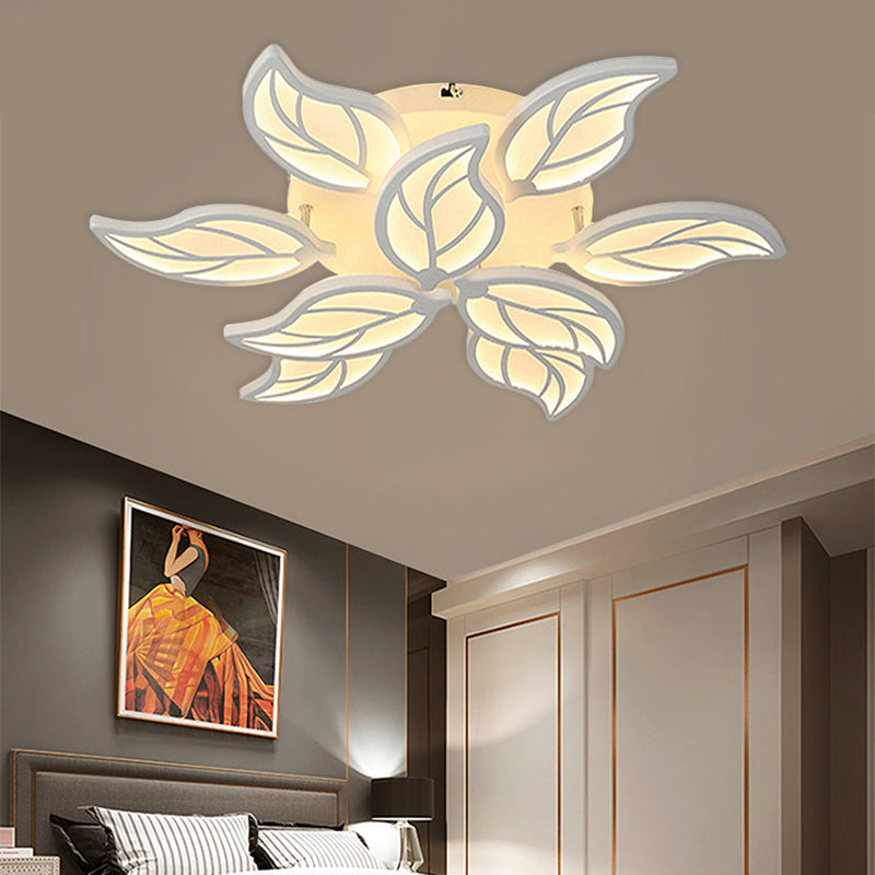 Contemporary Leaf Acrylic Flushmount Light Fixture - LED Ceiling Light in White/Warm/Natural Light (6/9/12 Lights)