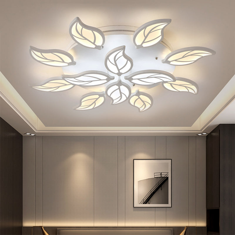 Contemporary Leaf Acrylic Flushmount Light Fixture - Led Ceiling In White/Warm/Natural (6/9/12