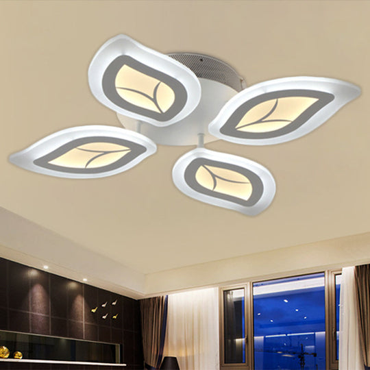 Modern Acrylic Leaf Flush Mount Light - 4/6/9-Light LED Ceiling Fixture in Warm/White/Natural Light