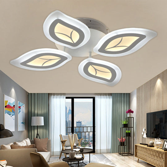 Modern Acrylic Leaf Flush Mount Light - 4/6/9-Light LED Ceiling Fixture in Warm/White/Natural Light