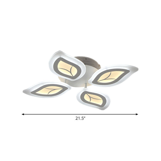 Modern Acrylic Leaf Flush Mount Light - 4/6/9-Light Led Ceiling Fixture In Warm/White/Natural