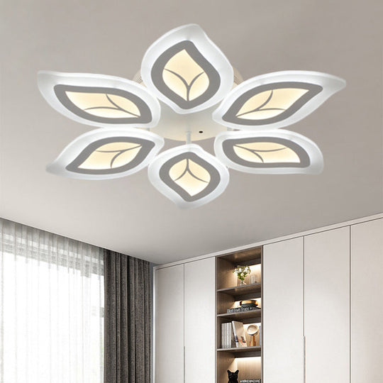 Modern Acrylic Leaf Flush Mount Light - 4/6/9-Light LED Ceiling Fixture in Warm/White/Natural Light