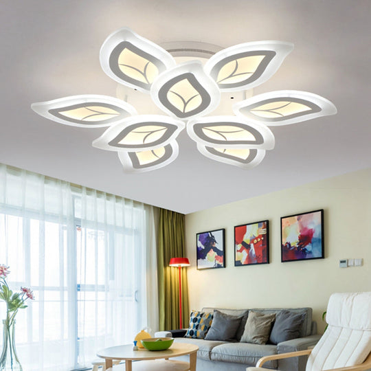 Modern Acrylic Leaf Flush Mount Light - 4/6/9-Light LED Ceiling Fixture in Warm/White/Natural Light