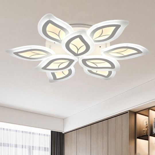 Modern Acrylic Leaf Flush Mount Light - 4/6/9-Light LED Ceiling Fixture in Warm/White/Natural Light