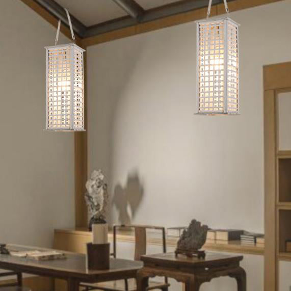 Contemporary Rectangular Pendant Bamboo Light - 14/19.5 Wide White / 19.5