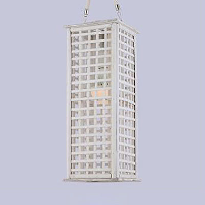 Bamboo Rectangular Pendant Light - Contemporary Style, White - 14"/19.5" Wide