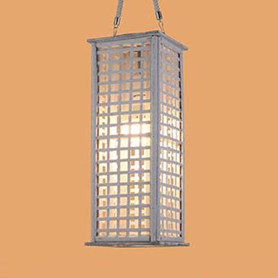 Bamboo Rectangular Pendant Light - Contemporary Style, White - 14"/19.5" Wide