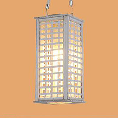 Bamboo Rectangular Pendant Light - Contemporary Style, White - 14"/19.5" Wide