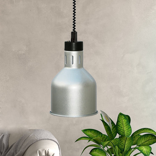 Retro Silver Bedroom Ceiling Pendant Light with Barn Shade and Extendable Arm