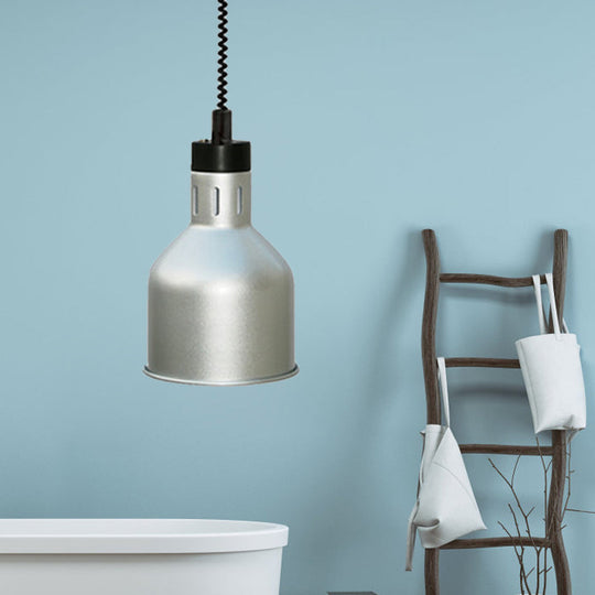 Retro Silver Bedroom Ceiling Pendant Light with Barn Shade and Extendable Arm