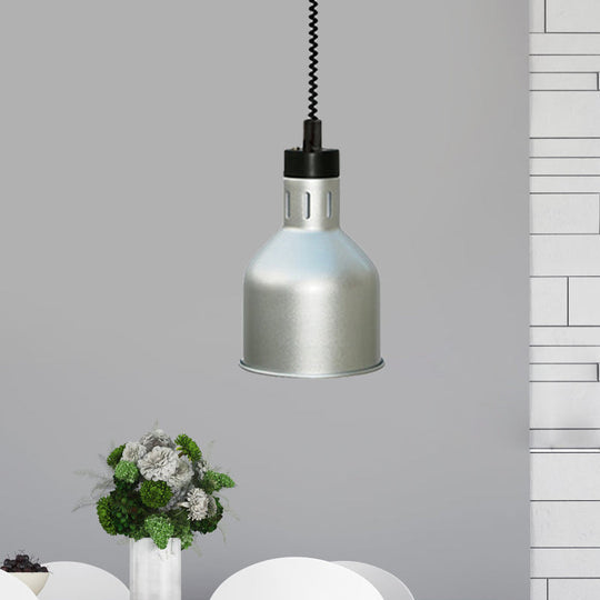 Retro Silver Bedroom Ceiling Pendant Light with Barn Shade and Extendable Arm