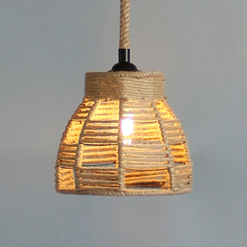 Vintage Industrial Beige Domed Pendant Lighting with Natural Rope - 1-Light Restaurant Hanging Lamp, 10" or 14" Width