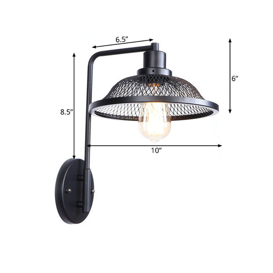 Retro Style Flared Restaurant Sconce: Mesh Shade Wrought Iron Wall Lamp (1 Bulb) In Black/Rust