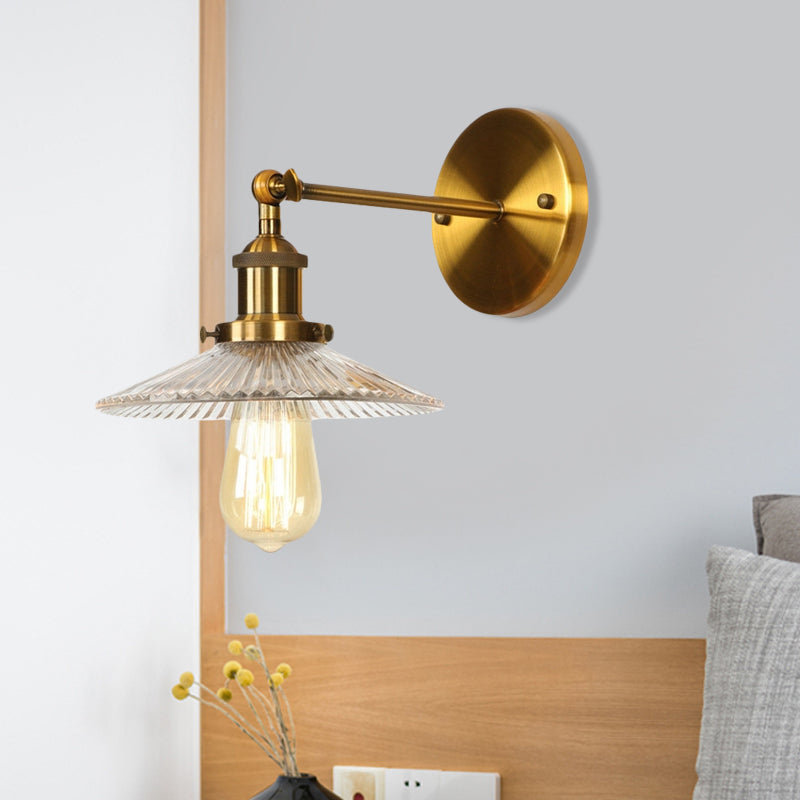 Vintage Brass Wall Sconce With Textured Glass - Bedroom Lighting Fixture