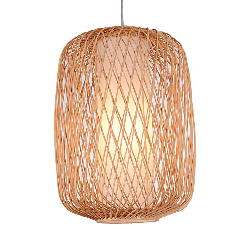 Stylish Asian Hand-Knitted Bamboo Pendant Lamp - Beige Shade 1 Light Living Room Lighting