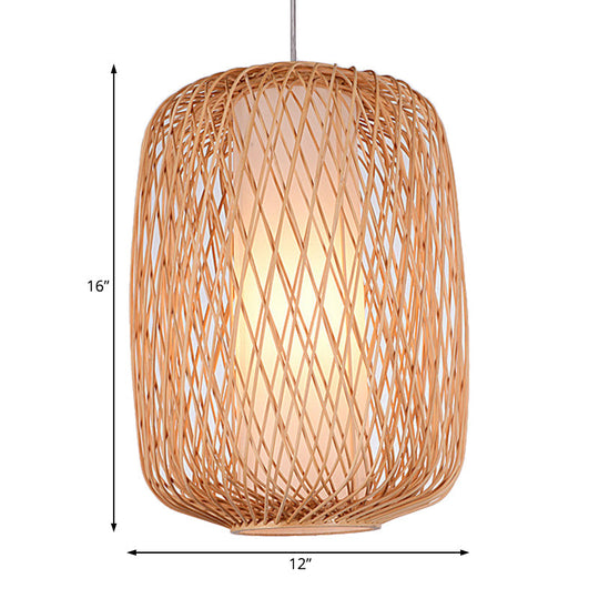 Stylish Asian Hand-Knitted Bamboo Pendant Lamp - Beige Shade 1 Light Living Room Lighting