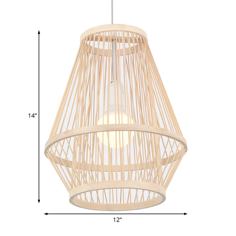 Modern Hand-Worked Bamboo Pendant Ceiling Light - 1-Light Hanging Lamp In Beige For Dining Room