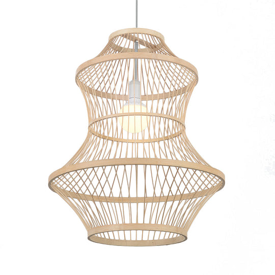 Modern Hand-Woven Beige Bamboo Pendant Light For Kitchen - 1 Head 19.5/23.5W