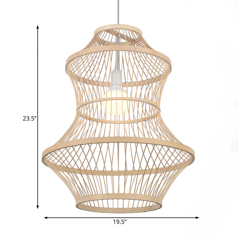 Modern Hand-Woven Beige Bamboo Pendant Light For Kitchen - 1 Head 19.5/23.5W