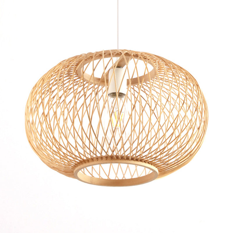 Bamboo Round Drum Pendant Light - Asian Style Hanging Lamp For Living Room 16/19.5 Wide