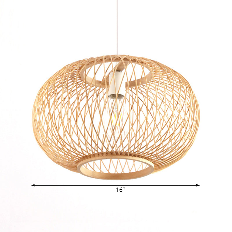 Bamboo Round Drum Pendant Light - Asian Style Hanging Lamp For Living Room 16/19.5 Wide