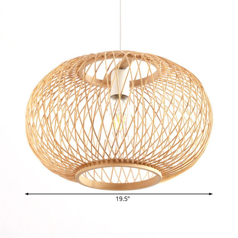 Bamboo Round Drum Pendant Light - Asian Style Hanging Lamp For Living Room 16/19.5 Wide