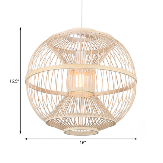 Bamboo Ball Shade Ceiling Light Fixture For Modern Dining Rooms With Beige Finish