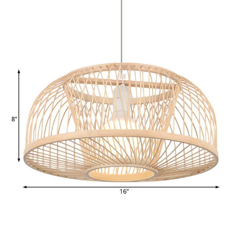 Asian Style Beige Bamboo Pendant Light For Living Room - Domed Ceiling Hanging With 1 Head