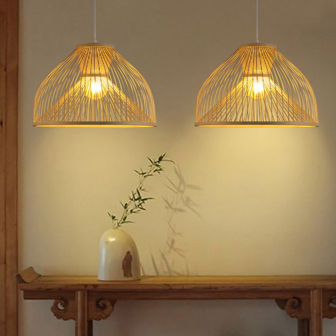 Stylish Asian 1-Light Bamboo Pendant Lamp For Dining Room Ceiling Fixture