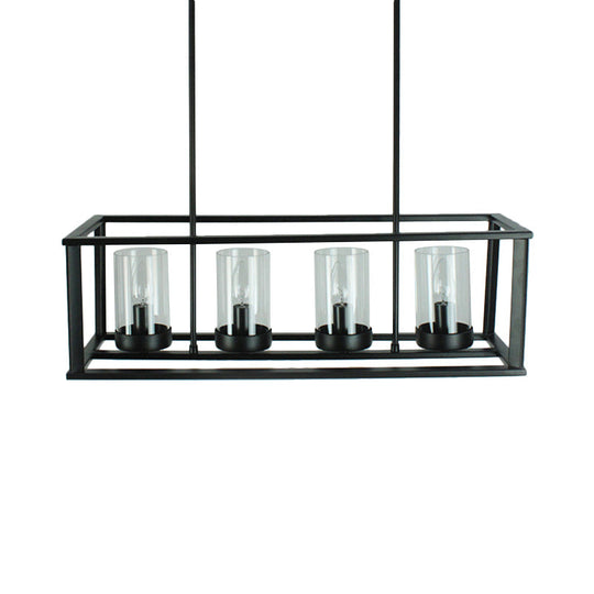 Clear Glass Pendant Retro Industrial Kitchen Island Light Fixture - Rectangle Cage 4/5-Light Option